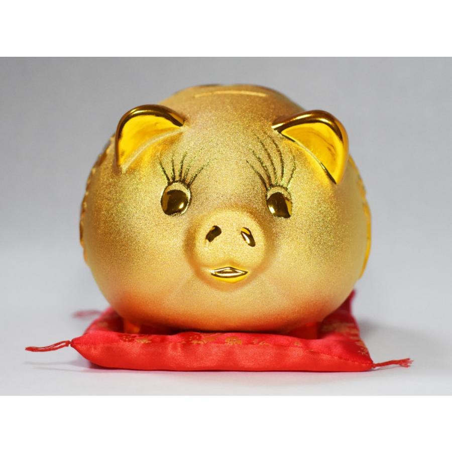 金豚 大サイズ 置物 貯金箱 黄金 ブタ 亥年 陶磁器 金運 赤座布団付