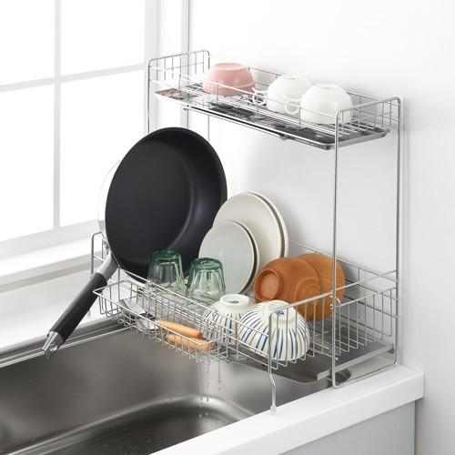 水切りラック 2段 ステンレス 伸縮 シンク上 幅15×奥行47cm 日本製 燕