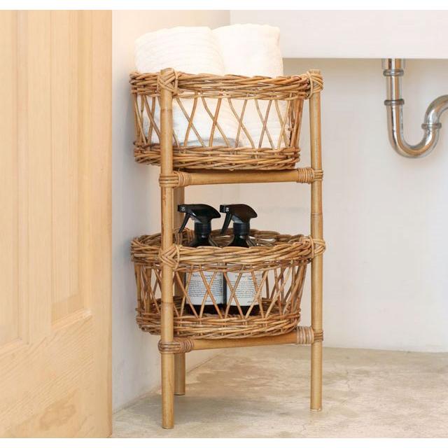 ランドリー 2段バスケット おしゃれ ラタン 収納 ラック バス トイレ