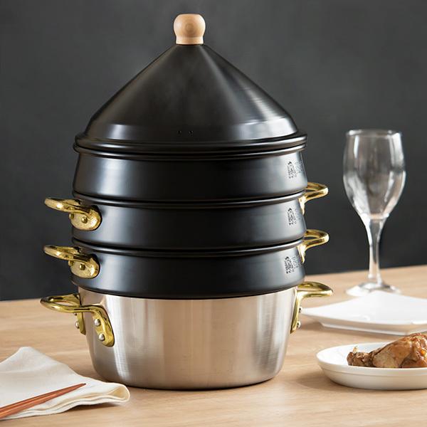 せいろ 24cm 蒸籠 ブラック 6点セット ステワ 蓋 両手鍋 蒸し器 業務用