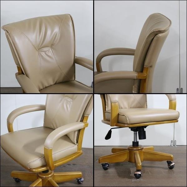 貞苅椅子製作所 ダイニングチェア 回転式 肘付き 昇降式 キャスター