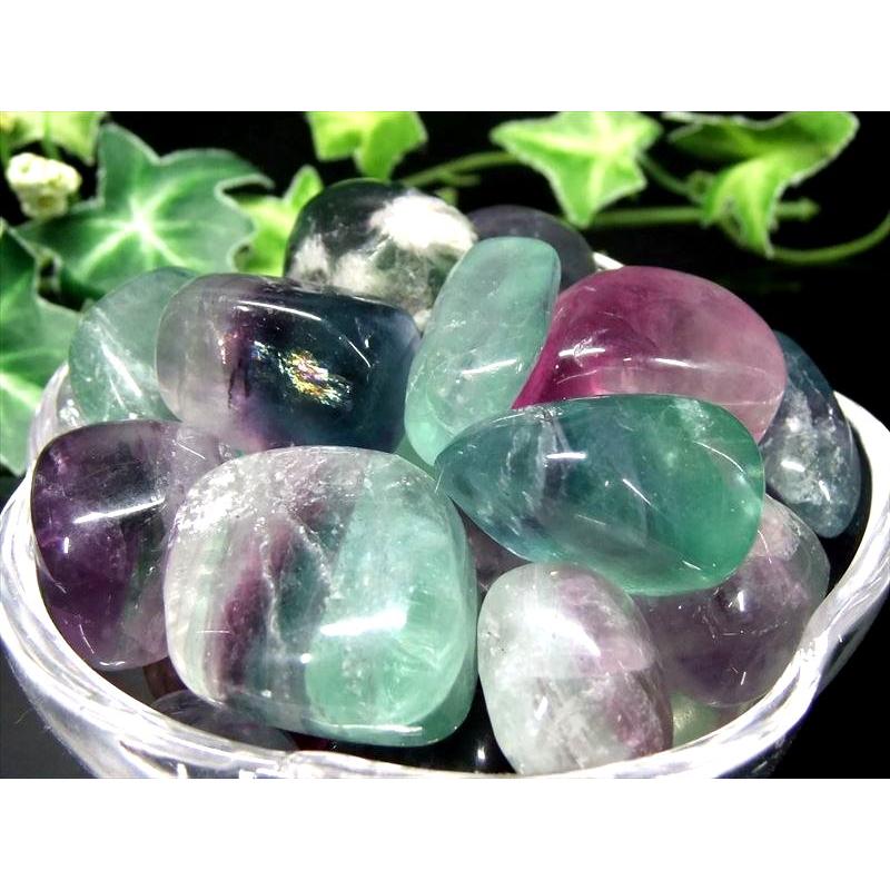 レインボーフローライト 蛍石 タンブル 詰め合わせ 200g 幅約15mm-30mm