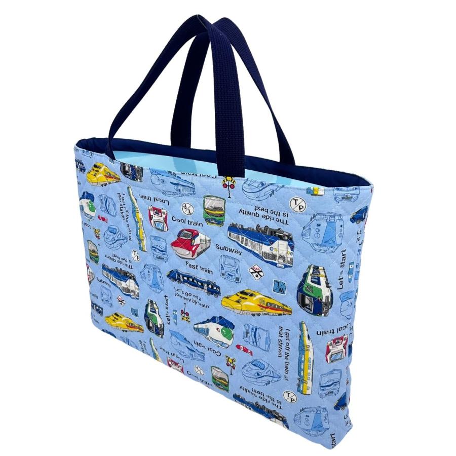 入園 入学 4点セット 電車 ライトブルー 男の子 キルティング レッスン