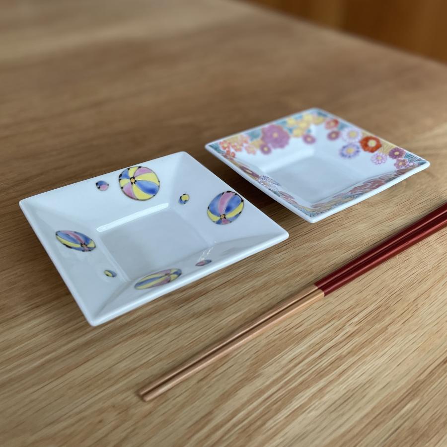 九谷焼 九谷焼 ／ 3.5号角皿/小皿 豆皿/ 染付吉文字 染付線文 紙風船