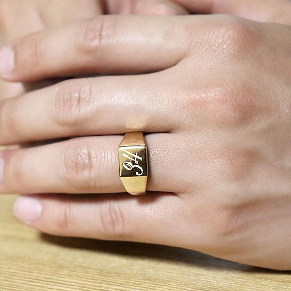 18K18金 印台 ゴールドメンズリング数字刻印K18金機械彫刻指輪ナンバー