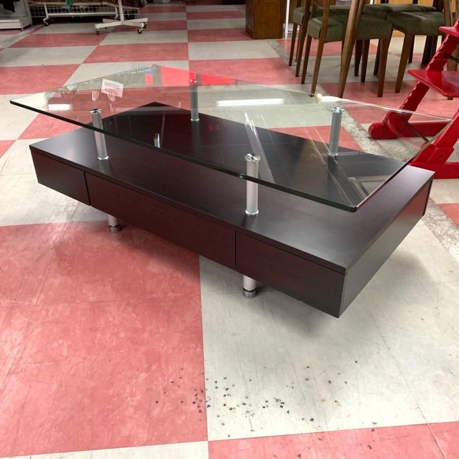 ニトリ（NITORI） 中古 収納付きガラステーブル ニトリ製 幅121cm×奥