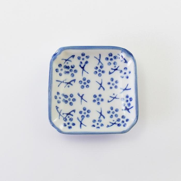 豆皿 10枚セット /7cm/ 陶器 角皿 花柄 醤油皿 和食器 和風 染付柄 器