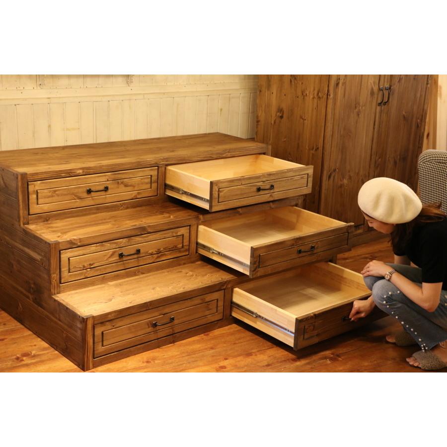 階段型 収納 チェスト キャビネット W1480 引き出し インテリア