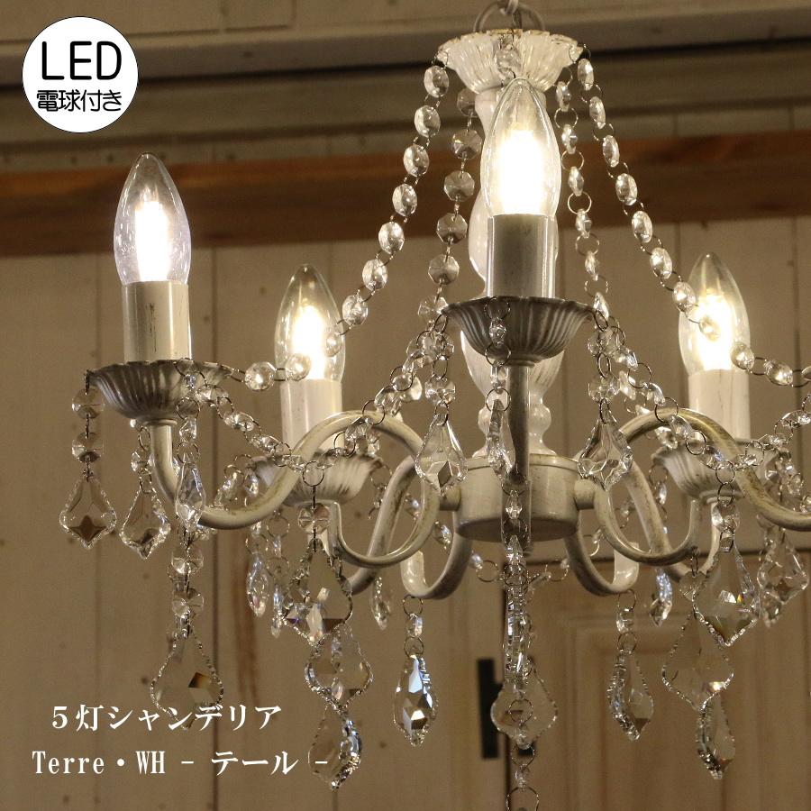 LED電球付】Terre 5灯 シャンデリア WH (テール・5灯シャンデリア
