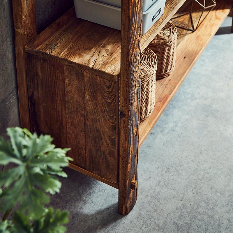 シェルフ 収納棚 本棚 幅106 アンティーク レトロ 無垢 天然無垢