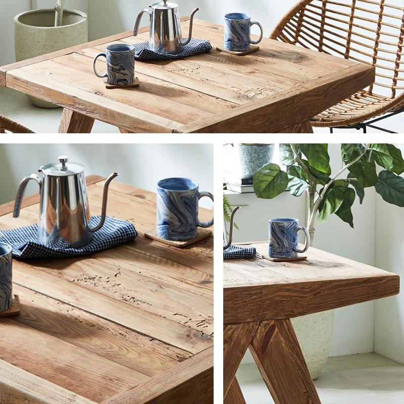 ダイニングテーブルセット 2人掛け ラタンチェア カフェテーブル 古材