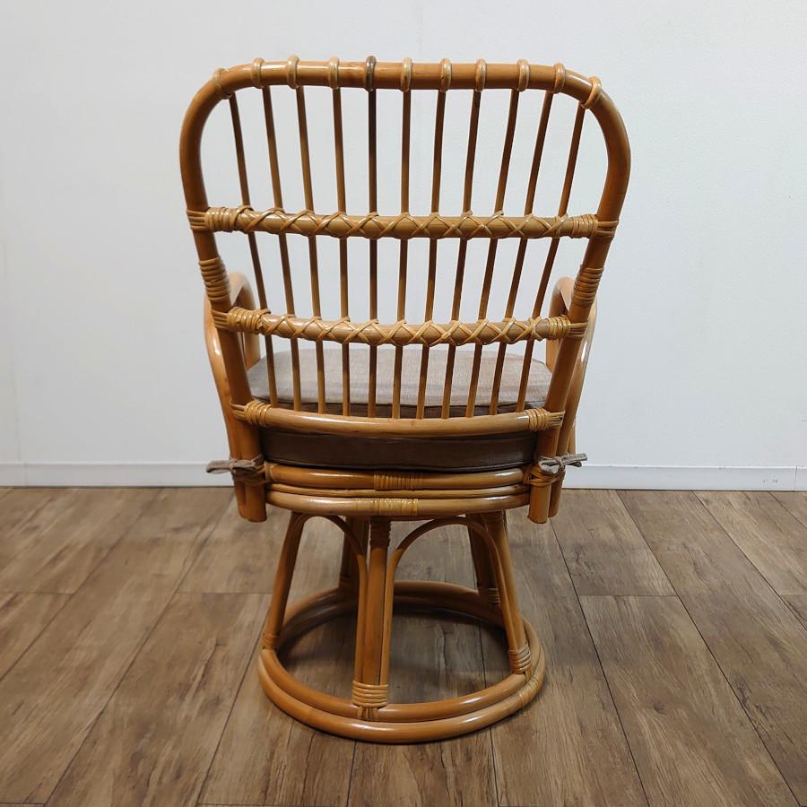 籐 ラタン ワイドタイプ回転座椅子 ハイタイプ クッション無地 回転360