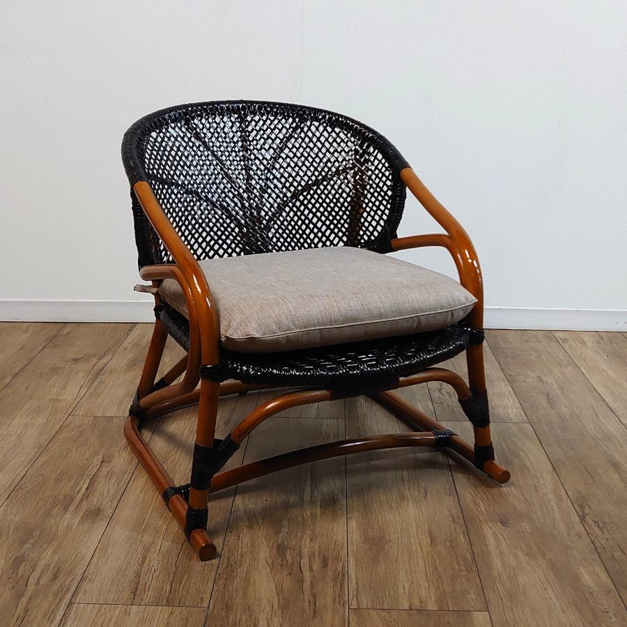籐 ラタン パーソナルチェア クッション無地 アームチェア 肘付き