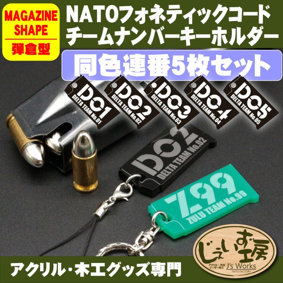 同色連番5枚セット 弾倉(マガジン)型 フォネティックコード ストラップ