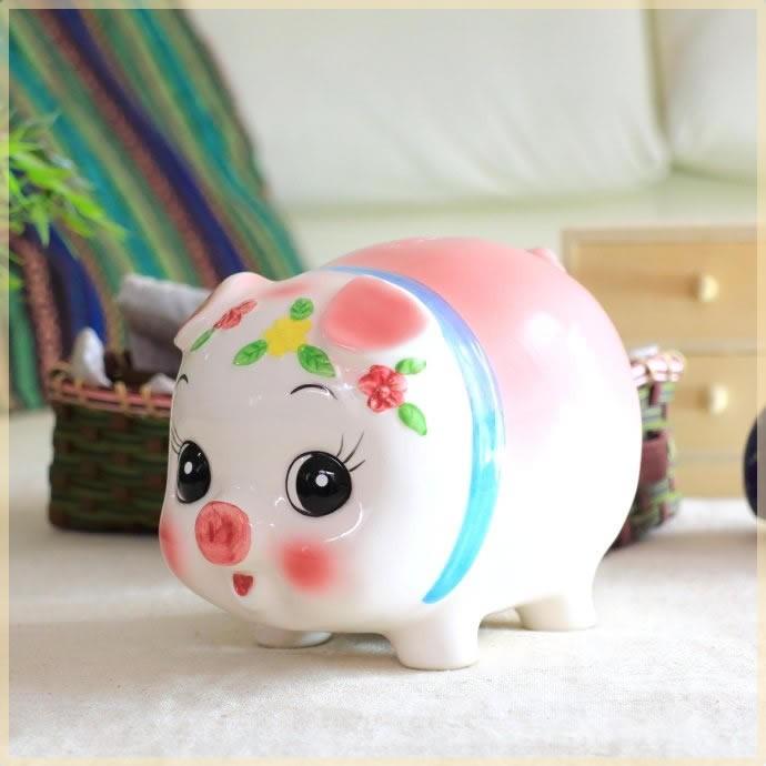 ぱっちりお目めの豚の貯金箱 大サイズ 国産 瀬戸焼 ブタ ぶた バンク