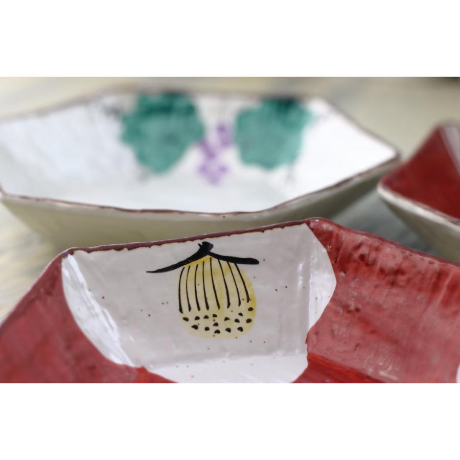 赤絵三善 美濃焼手描六角鉢 18cm 日本製 美濃焼 プレート 赤絵 六角皿