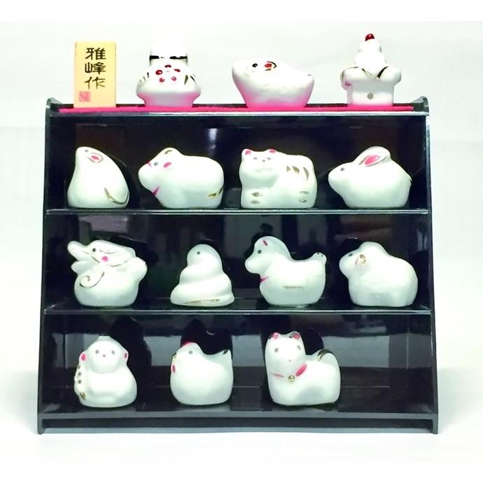 白磁金彩十二支段飾り K25 お取り寄せ 干支 置物 陶器 お正月飾り