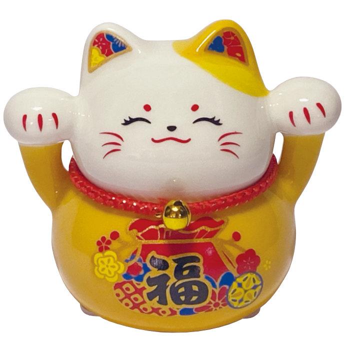 招福 金運招き猫（両手） MR256 瀬戸取寄 陶器 置物 置き物 貯金箱