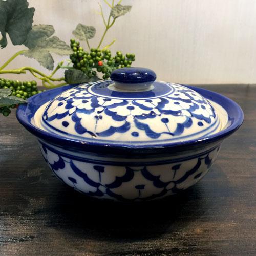 蓋付きお椀 13cm】 青白食器 パイナップル柄 陶器 スープ椀 タイ料理