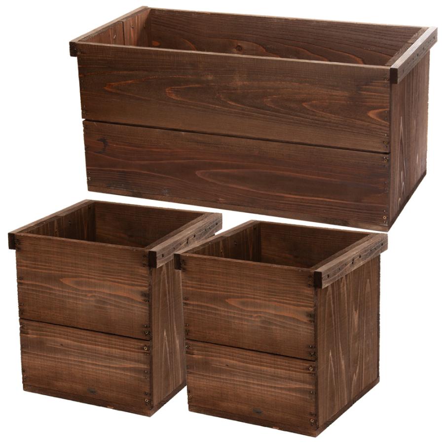 Leaf Corp りんご箱 新りんご箱＋木箱 3点セット アンティーク仕立て