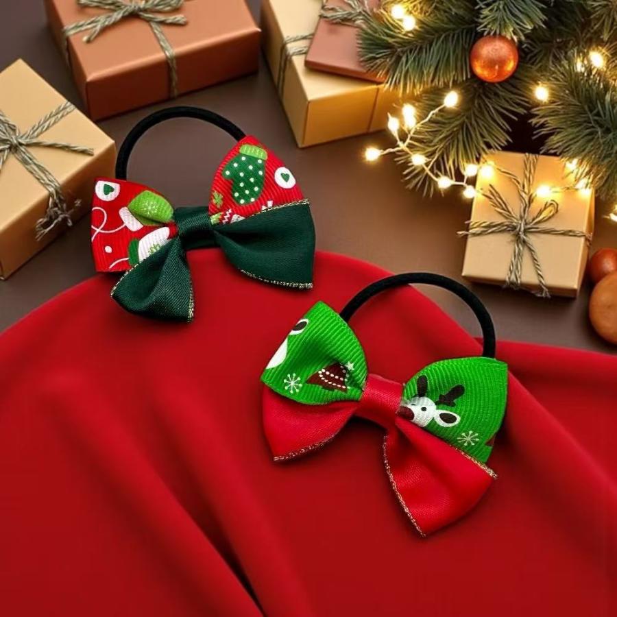 クリスマス ヘアゴム 2個セット リボン キッズ 子供 女の子 赤 緑