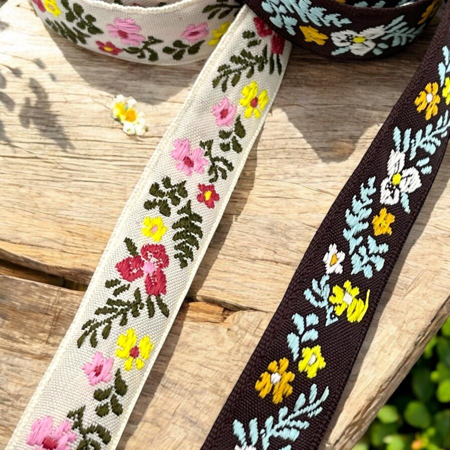 リボン テープ 花柄 3m フラワー チロリアンテープ 花柄刺繍