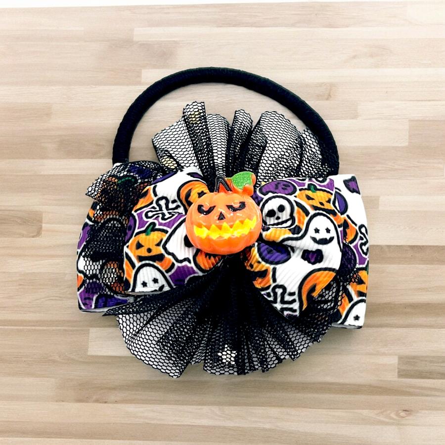 ヘアゴム キッズ リボン 子供 ハロウィン ブラック 1個 オータム 秋