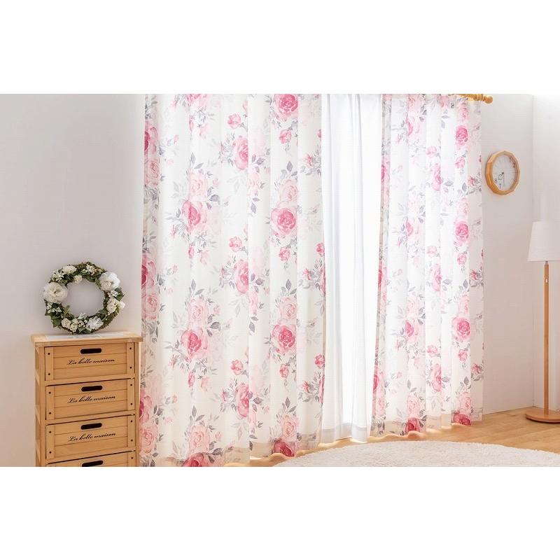 カーテン ドレープ おしゃれ フェミニン 花柄 バラ 日本製 幅100×丈90