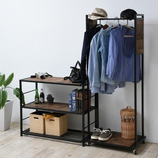 天然木 アイアン 3段 ラック 幅90 奥行34.7 高さ75 木製 スチール 収納