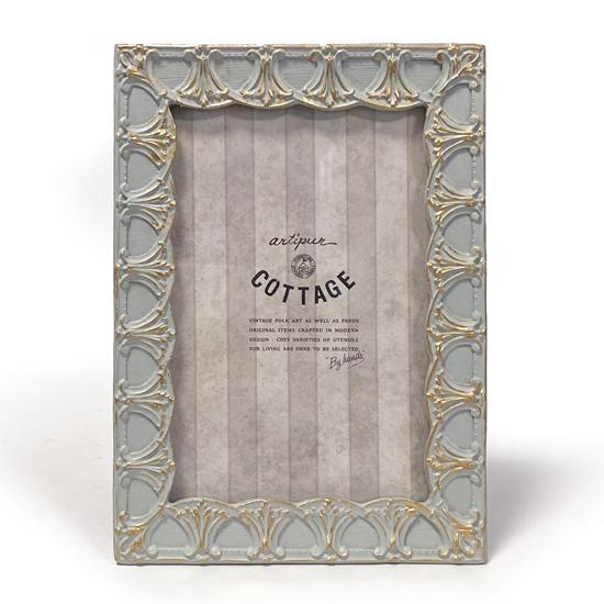 アンティーク フォトフレーム レクト リリー グレー はがきサイズ