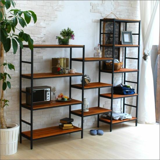 天然木 アイアン 5段ラック 幅40 奥行40 棚 ラック シェルフ 木製