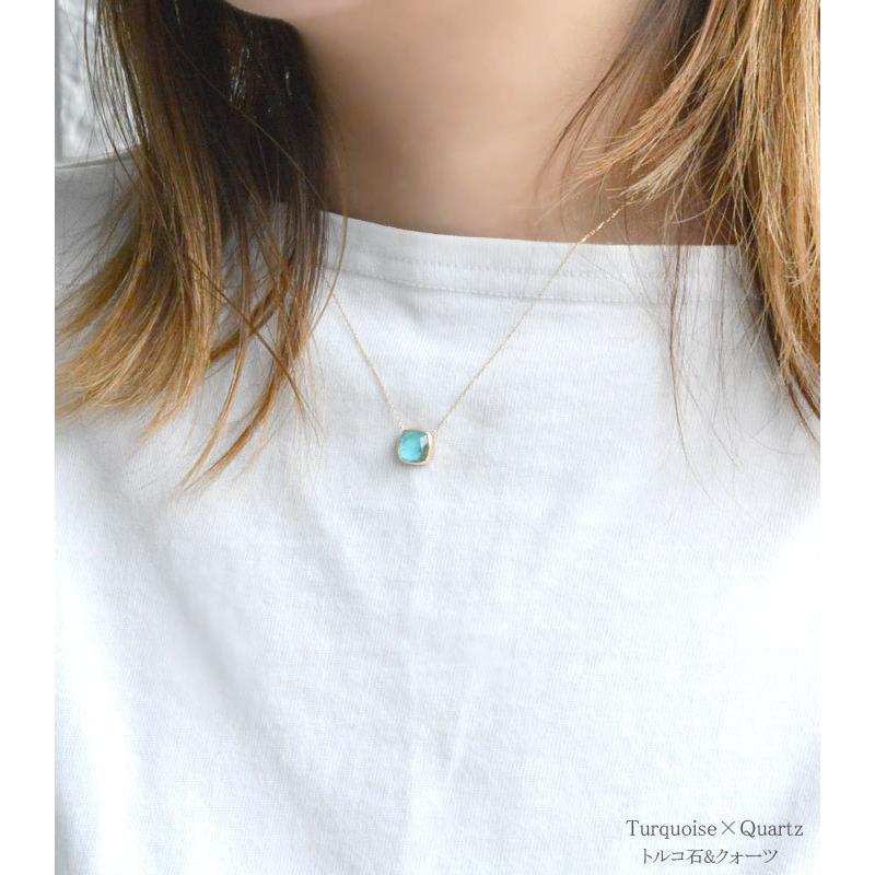 レディース ネックレス k18 一粒 天然石 四角 18k 18金 水晶