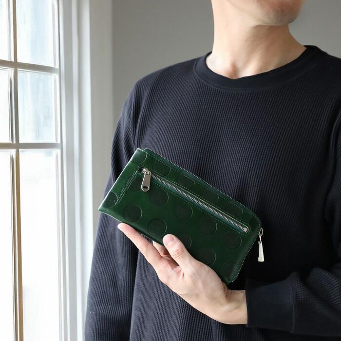 ZOO（ズー） イタリアンレザー 型押しドット柄 チーターウォレット L字