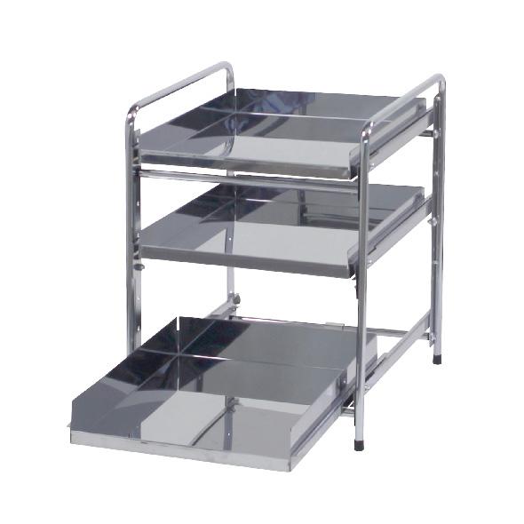 川口工器 シンク下 スライド ラック 棚3段 幅35cm ステンレス棚 日本製