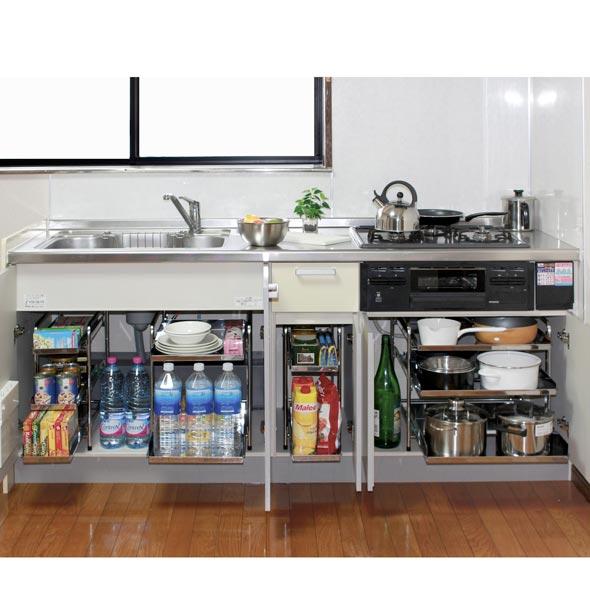 川口工器 シンク下 スライド ラック 棚3段 幅35cm ステンレス棚 日本製