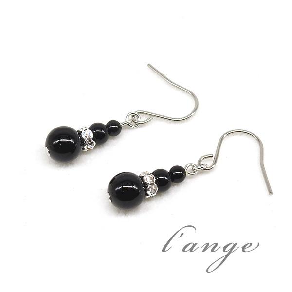 L'ange（ランジュ） 天然石ブラックオニキス 純チタンピアス 樹脂