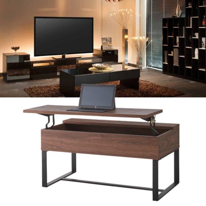 天板昇降式 ローテーブル 幅90 リビングテーブル 収納付き センター