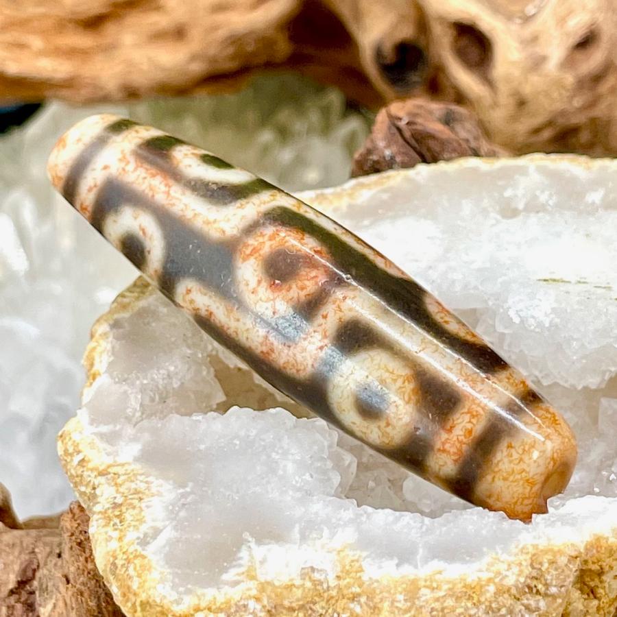 九眼天珠 本物 S730 朱砂 ジービーズ 西蔵天珠 年代物 53.1mm : クロコ