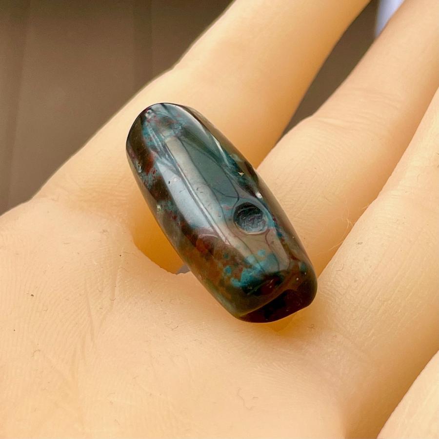 本物 九眼天珠 朱砂 s744 古代チベット護符 天眼石 老天珠 ジービーズ