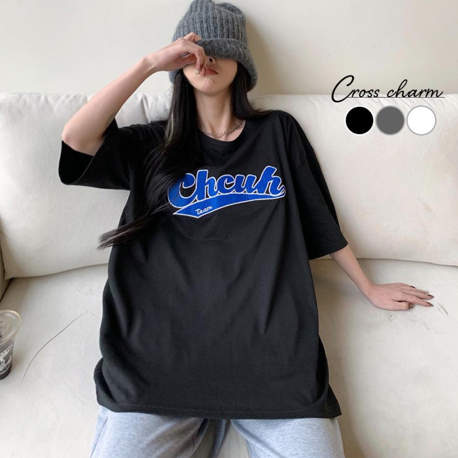 Tシャツ 韓国風ビッグシルエット カレッジロゴ ファッション tシャツ