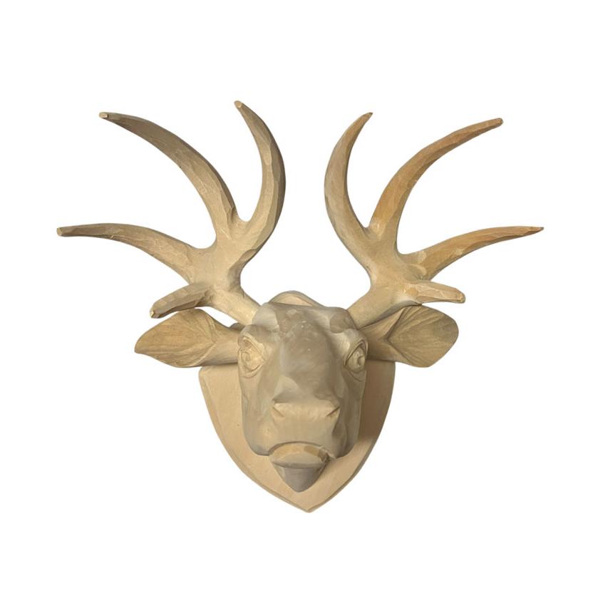 鹿のハンティングトロフィー 頭飾り 木彫り 壁掛け 置き物 木製