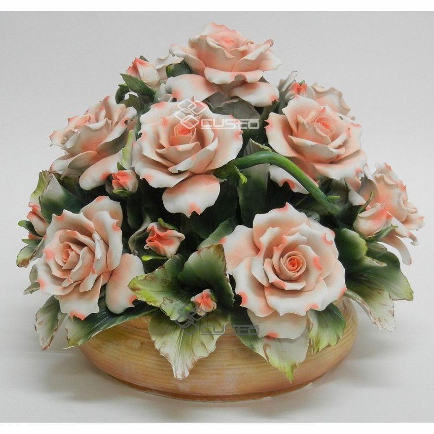 陶器 陶花 ピンクのバラ インテリア イタリア置物 イタリア雑貨