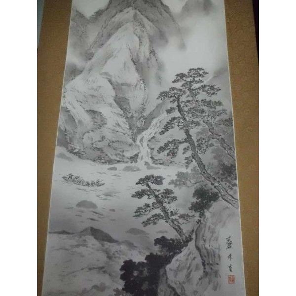 掛け軸 水墨山水／五十川蒼林 肉筆 美術年鑑掲載作家 掛軸 全国送料