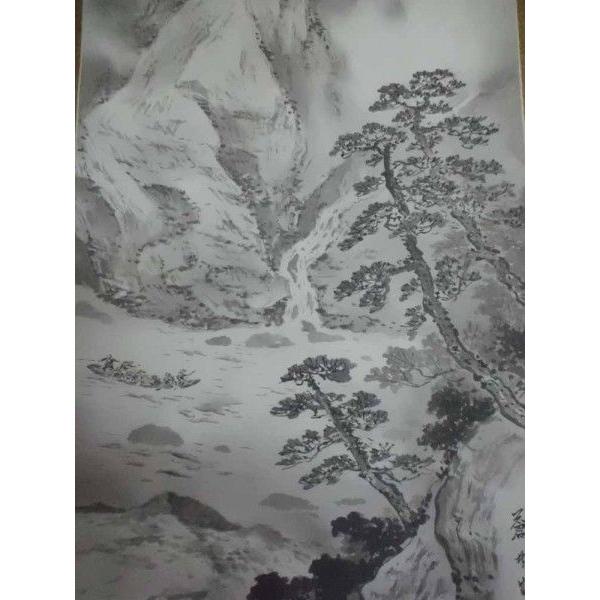 掛け軸 水墨山水／五十川蒼林 肉筆 美術年鑑掲載作家 掛軸 全国送料