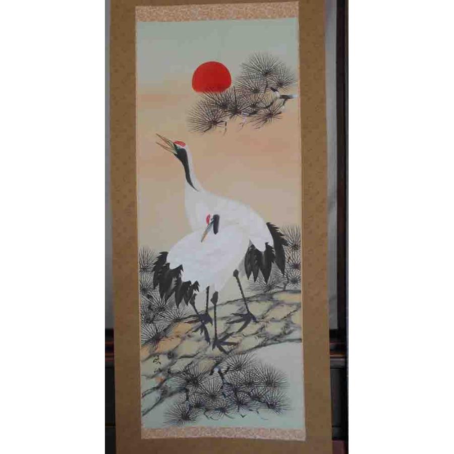 掛け軸 松上鶴 美術名典掲載作家 吉江優仙 掛軸 送料無料 : 古都-京都