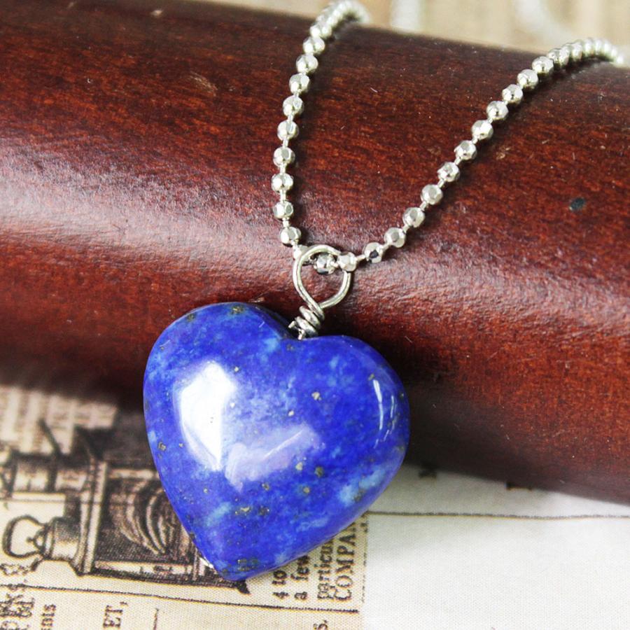 天然無着色 ラピスラズリ ハート ペンダント 一粒 ネックレス 誕生石