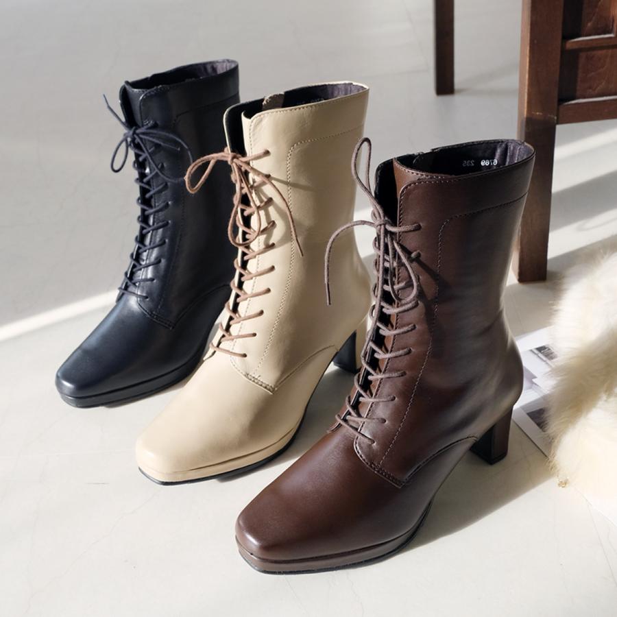 ブーツ レディース 本革 レースアップ ミドル丈 編み上げ 歩きやすい