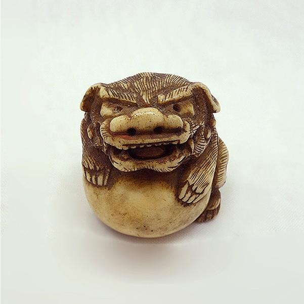 根付 鹿角手彫 玉乗り獅子 : アンティーク慈光 - 通販 - Yahoo