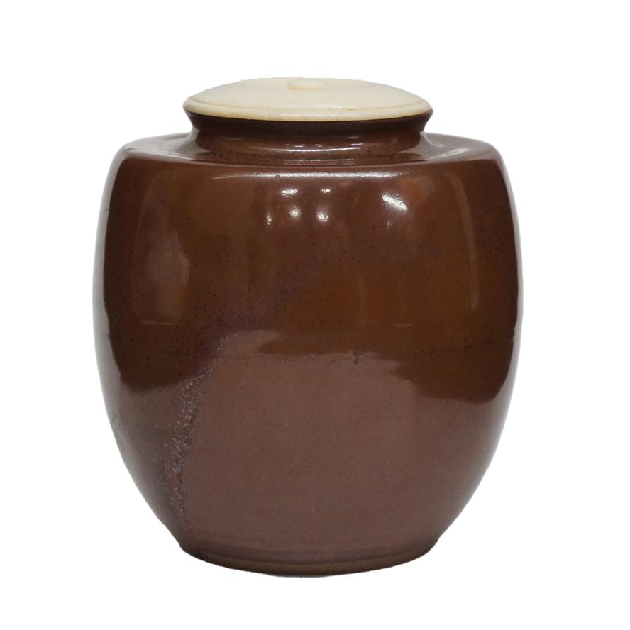 渡辺伸治 大名物 初花写茶入 共箱 仕覆(細丸竜鳥襷) y-380