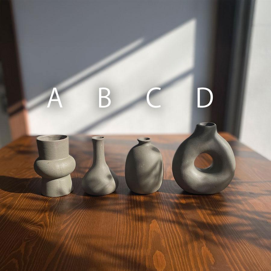 訳あり】アウトレット 4点セット 花瓶 フラワーベース 陶器 グレー